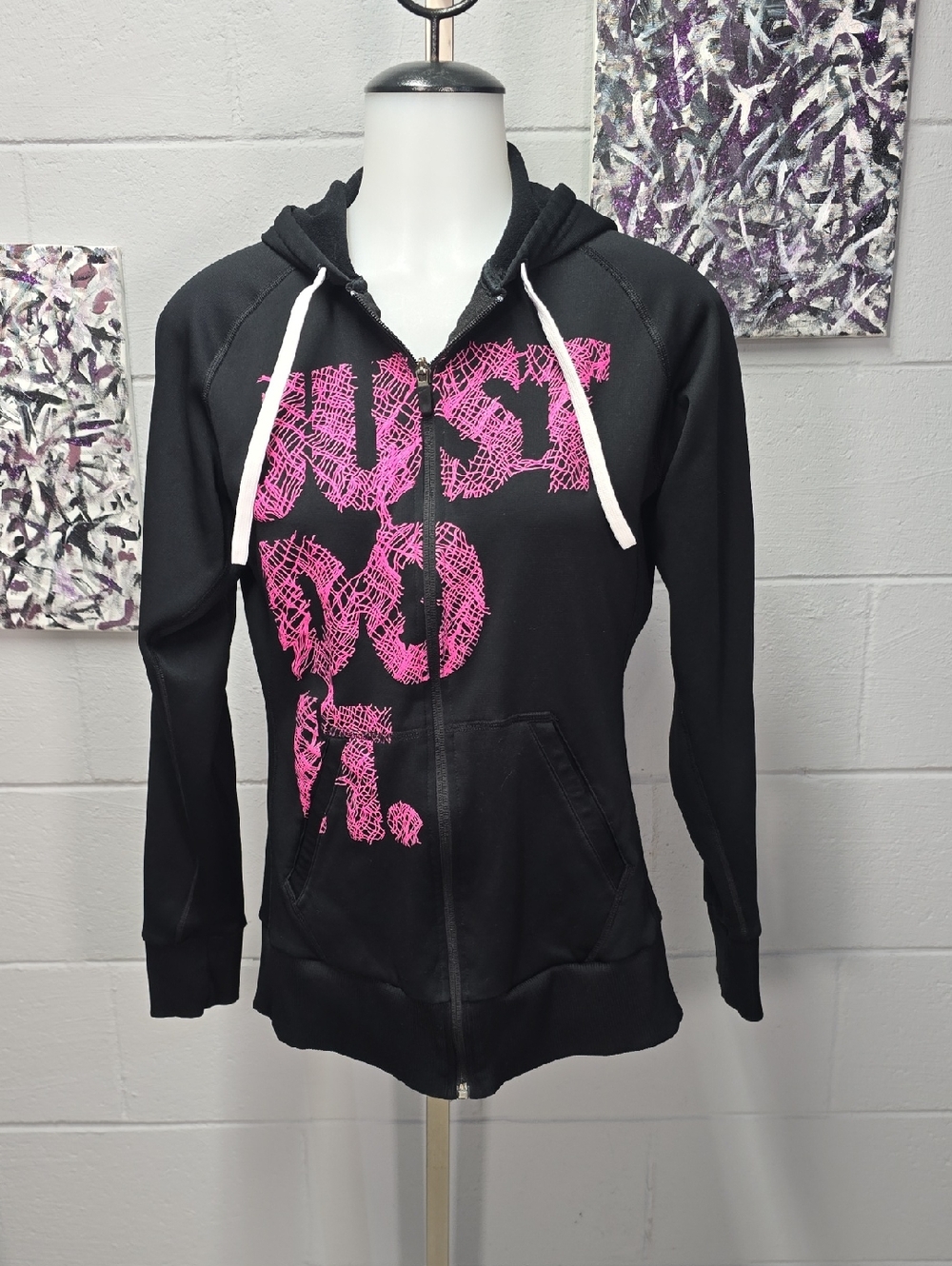 Nike Black Zip-Up Hoodie with Pink Graphic